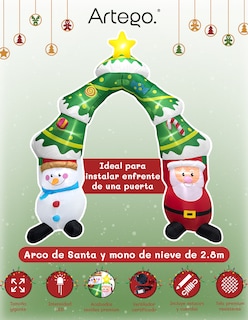 Foto 3 | Inflable De Árbol De Navidad Arco De Santa Claus Y Mono De Nieve Snowman Con Luces Led De 2.8m Artego Para Puerta Acces