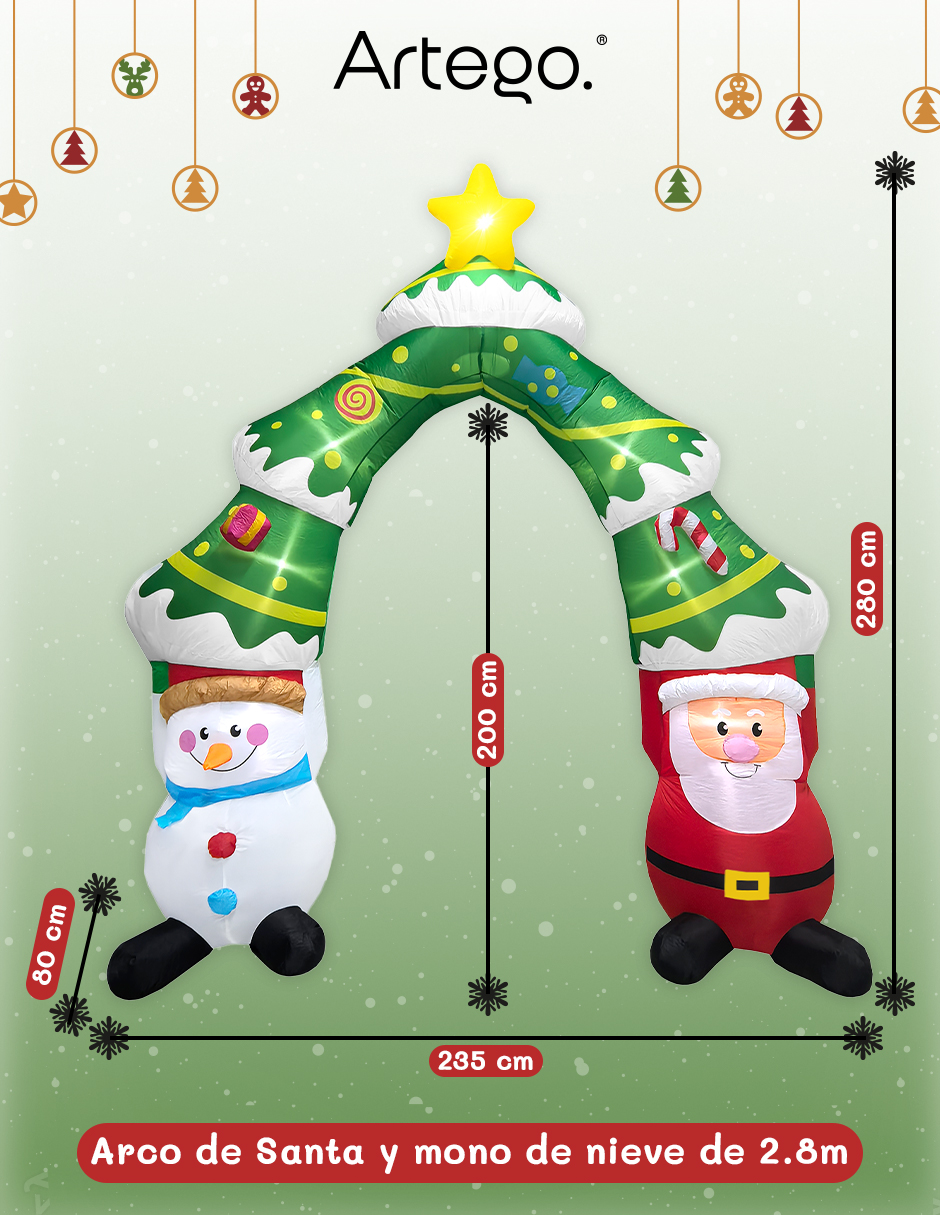 Foto 5 pulgar | Inflable De Árbol De Navidad Arco De Santa Claus Y Mono De Nieve Snowman Con Luces Led De 2.8m Artego Para Puerta Acces