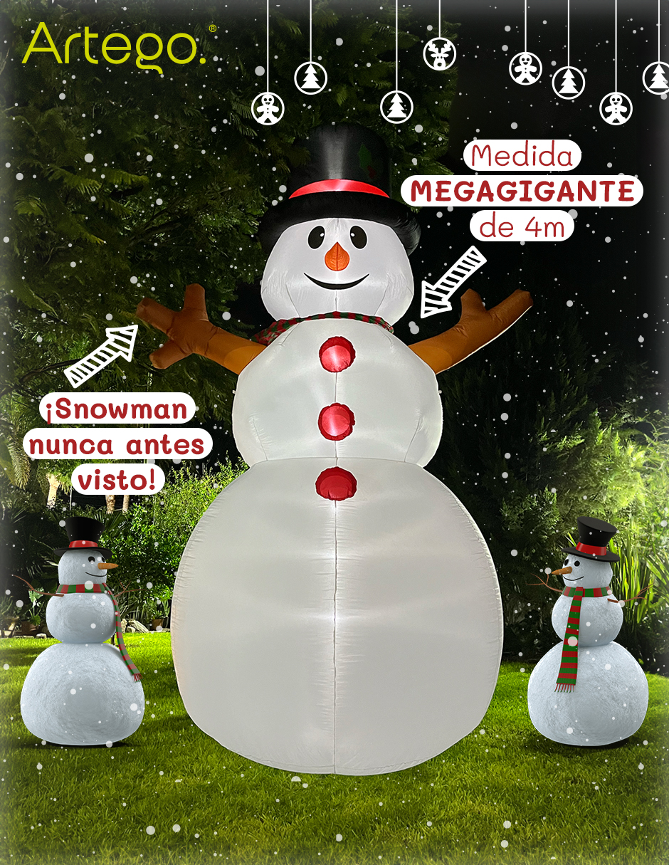 Foto 3 pulgar | Inflable De Navidad Mono De Nieve Snowman Mega Gigante 4m De Alto Con Luces Led Artego