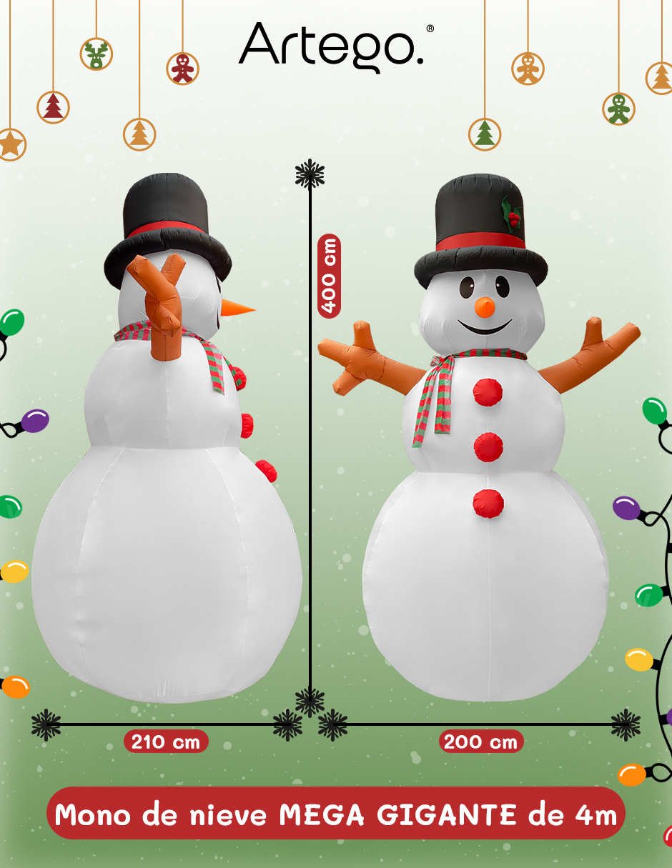 Foto 5 pulgar | Inflable De Navidad Mono De Nieve Snowman Mega Gigante 4m De Alto Con Luces Led Artego