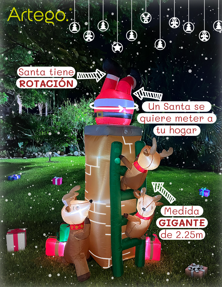 Foto 3 pulgar | Inflable De Árbol De Navidad Chimenea Con Santa, Renos Y Regalos * Con Rotación  * Y Luces Led 2.25m De Alto Artego