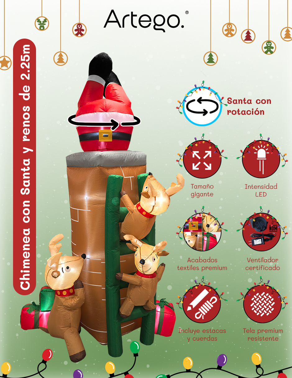 Foto 4 pulgar | Inflable De Árbol De Navidad Chimenea Con Santa, Renos Y Regalos * Con Rotación  * Y Luces Led 2.25m De Alto Artego