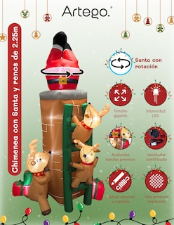 Foto 3 | Inflable De Árbol De Navidad Chimenea Con Santa, Renos Y Regalos * Con Rotación * Y Luces Led 2.25m De Alto Artego