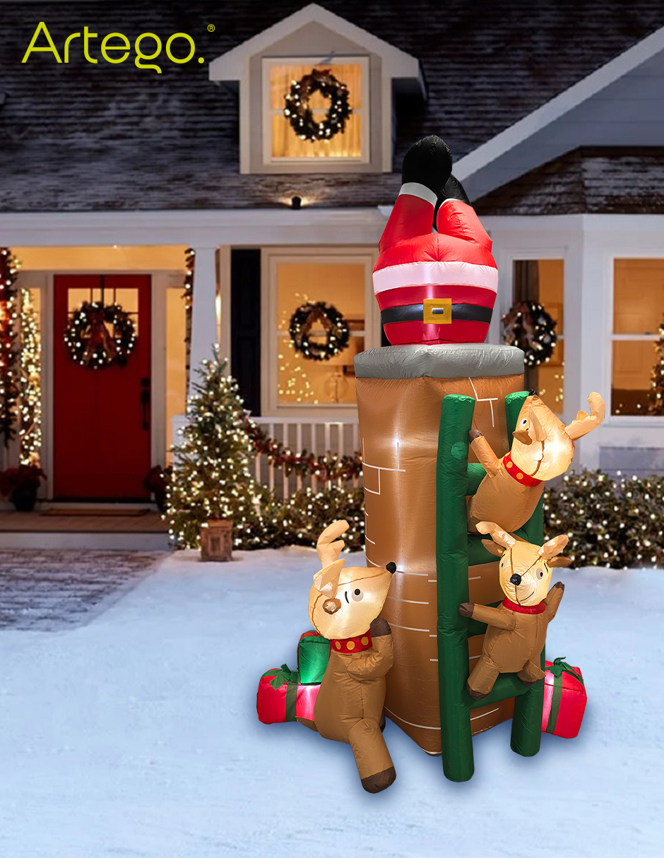 Foto 6 pulgar | Inflable De Árbol De Navidad Chimenea Con Santa, Renos Y Regalos * Con Rotación  * Y Luces Led 2.25m De Alto Artego