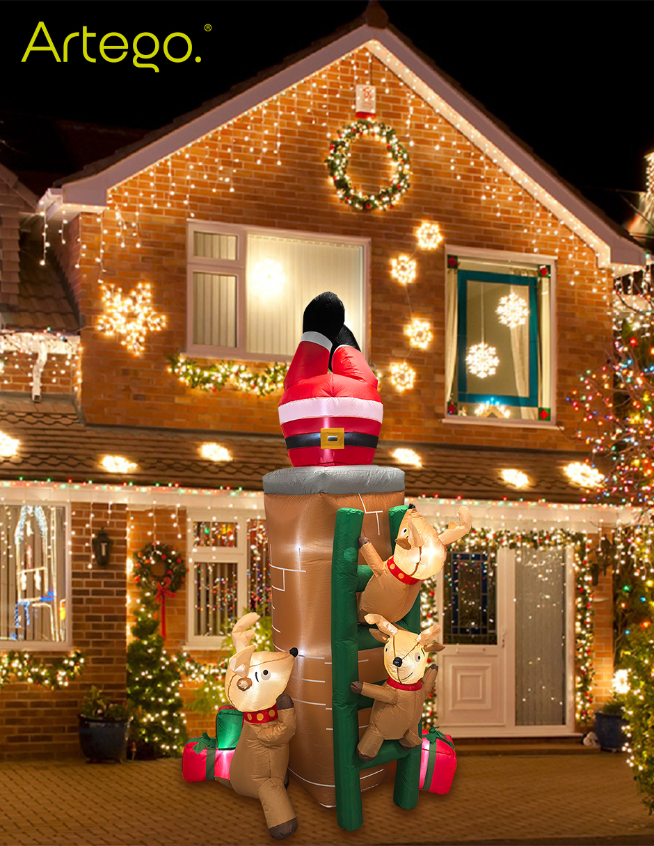 Foto 8 pulgar | Inflable De Árbol De Navidad Chimenea Con Santa, Renos Y Regalos * Con Rotación  * Y Luces Led 2.25m De Alto Artego