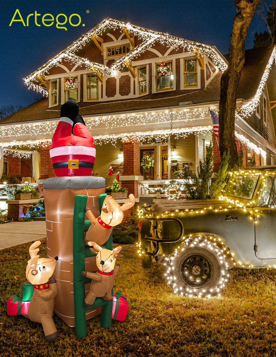 Foto 9 pulgar | Inflable De Árbol De Navidad Chimenea Con Santa, Renos Y Regalos * Con Rotación  * Y Luces Led 2.25m De Alto Artego