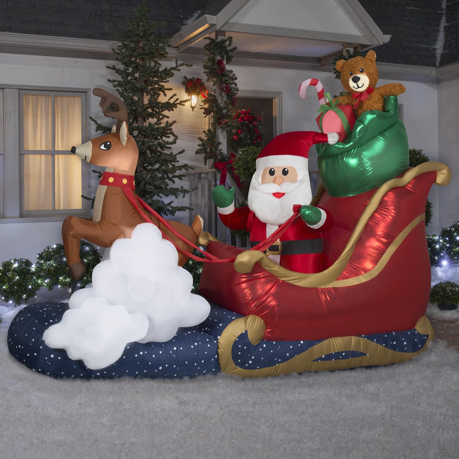 Foto 2 | Papá Noel Inflable En Trineo Con Dibujos Animados De Gemas De 2,1 M Con Luces Led - Venta Internacional.