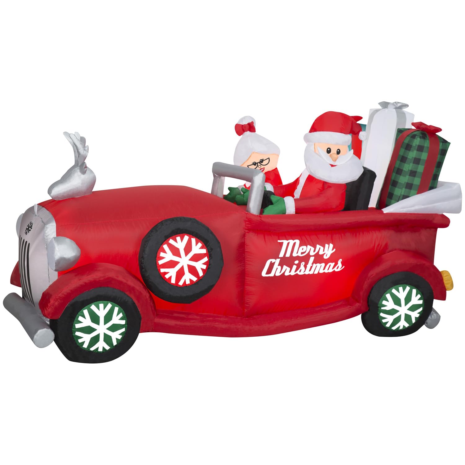 Papá Noel Inflable Navideño Y La Señora Claus En Un Coche Rojo - Venta Internacional.