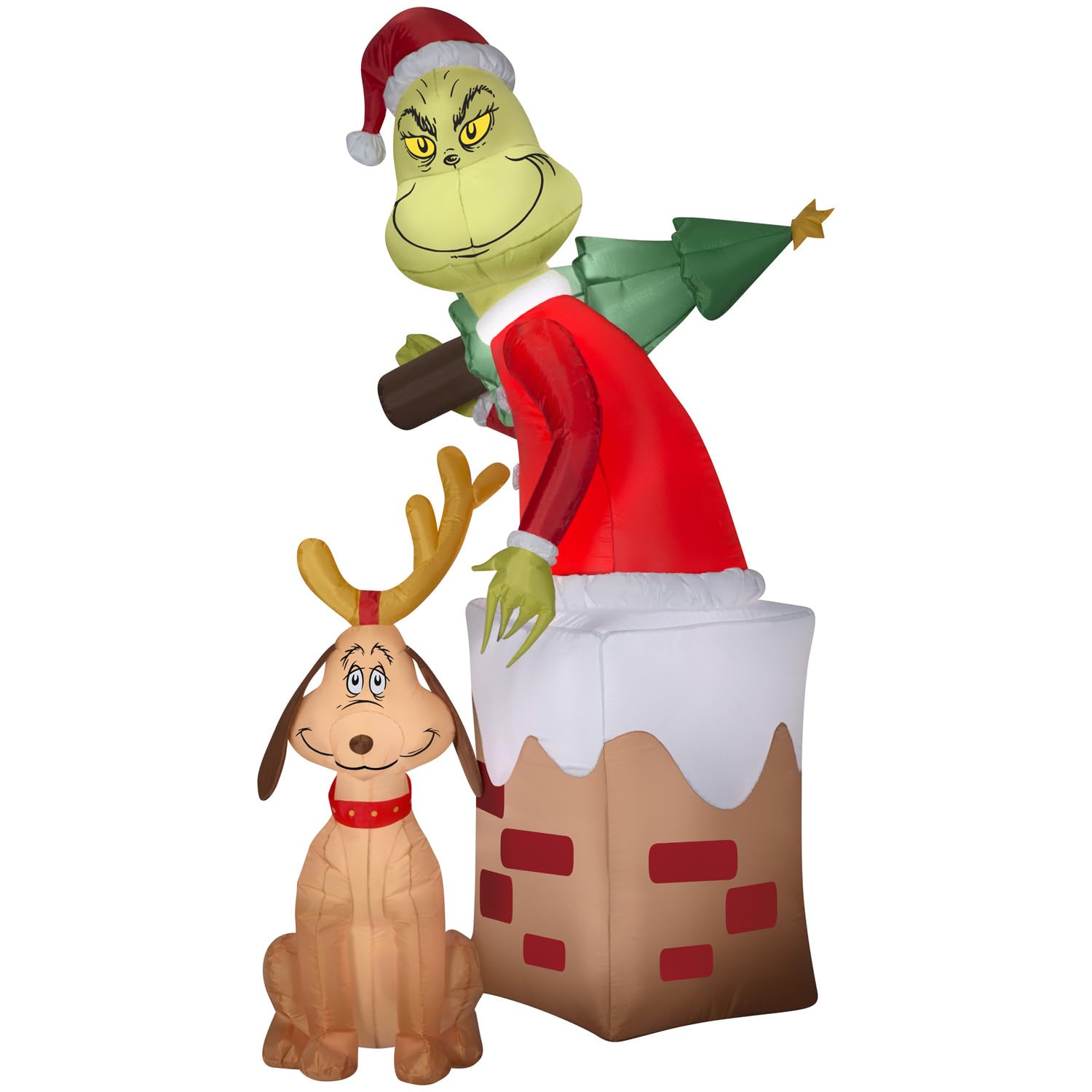 Chimenea Inflable Navideña Con Diseño De Gemmy Grinch And Max, 1,7 M De Altura - Venta Internacional.