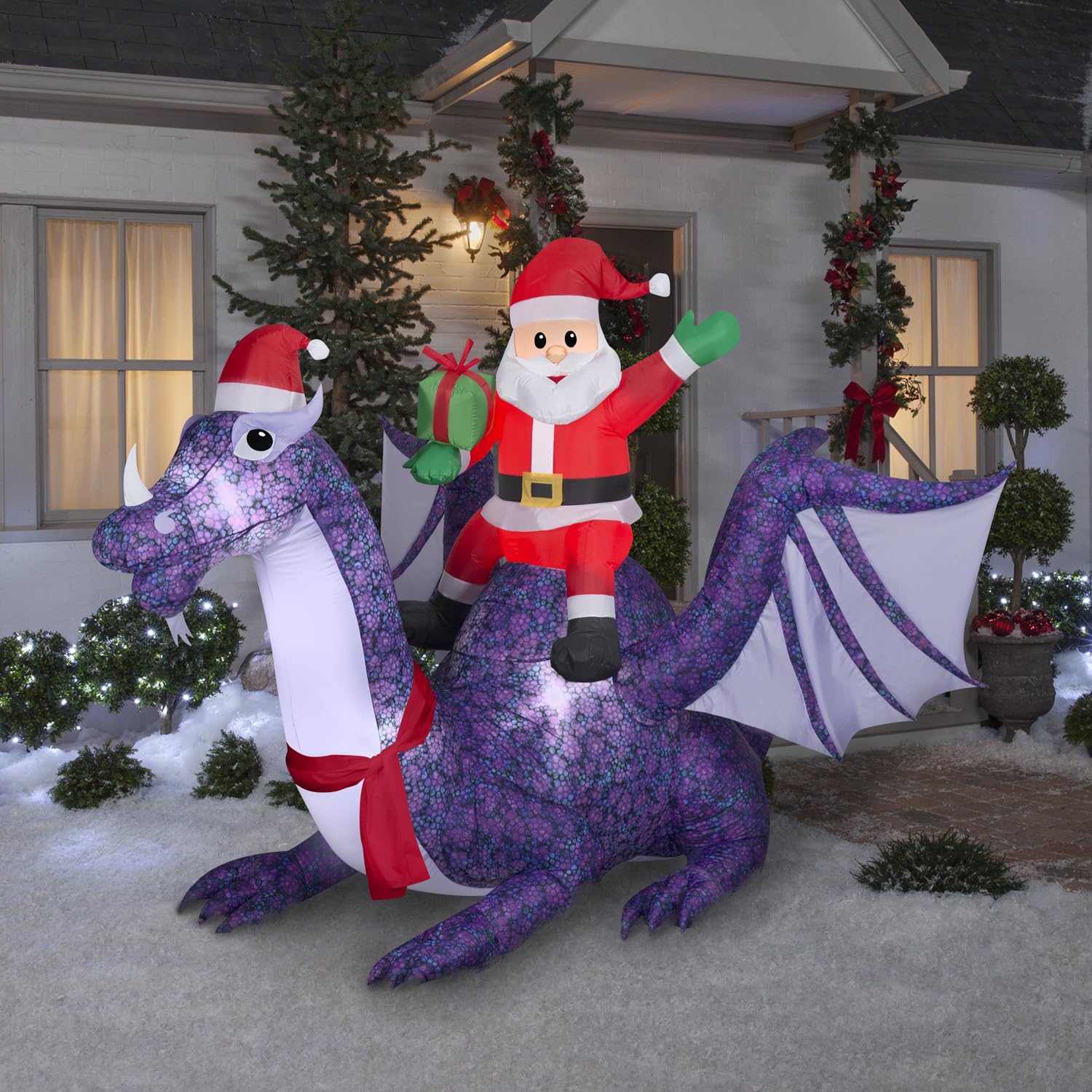 Foto 2 | Papá Noel Inflable De Navidad Montando Un Dragón De 1,8 M Con Luces Led - Venta Internacional.