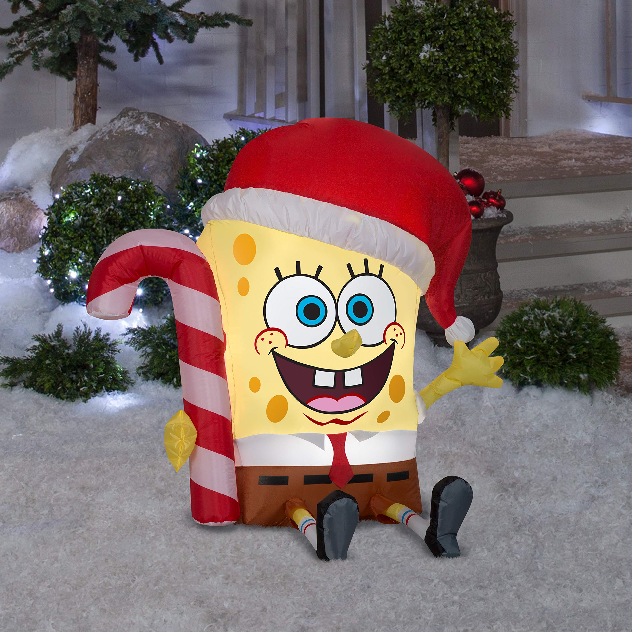 Foto 3 pulgar | Decoración Inflable De Navidad Con Forma De Gema Y Bob Esponja Con Bastón De Caramelo - Venta Internacional.