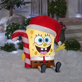 Foto 2 | Decoración Inflable De Navidad Con Forma De Gema Y Bob Esponja Con Bastón De Caramelo - Venta Internacional.