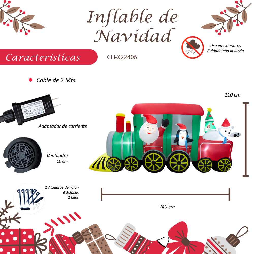 Foto 2 | Inflable De Navidad Tren Navideño De Santa Claus 2.40 Metros Con Luz Led