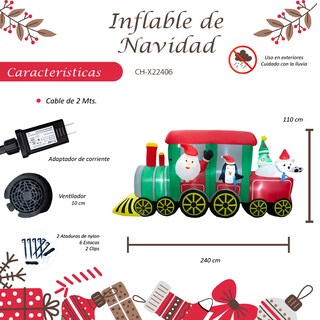 Foto 2 | Inflable De Navidad Tren Navideño De Santa Claus 2.40 Metros Con Luz Led