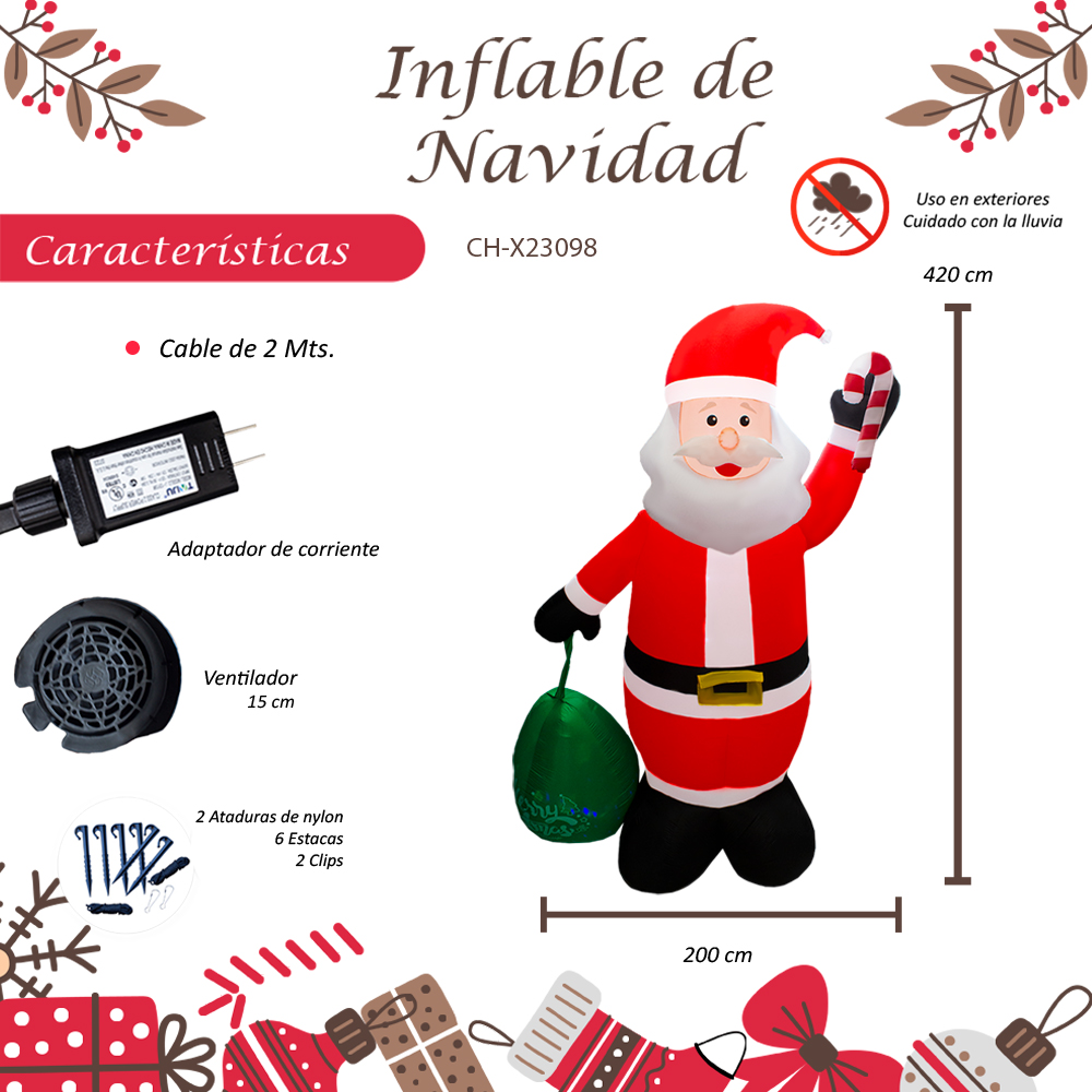 Foto 4 pulgar | Inflable Navideño Santa Claus Jumbo con Luz Led de 4.20 m