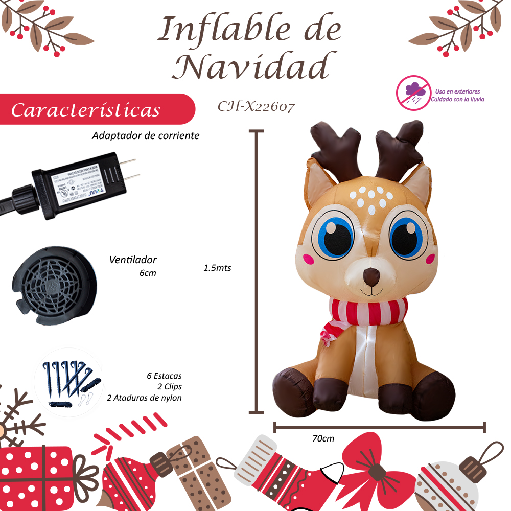 Foto 3 pulgar | Inflable Navideño Reno Bebé Con Bufanda Con Luz Led 1.50 Metros