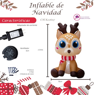 Foto 2 | Inflable Navideño Reno Bebé Con Bufanda Con Luz Led 1.50 Metros