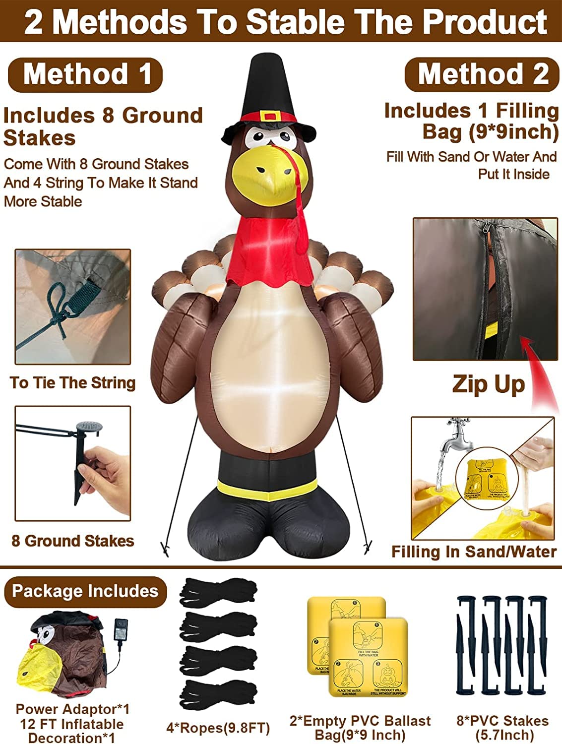 Foto 4 | Inflable de Pavo Turnmeon con Luces Led-Venta Internacional