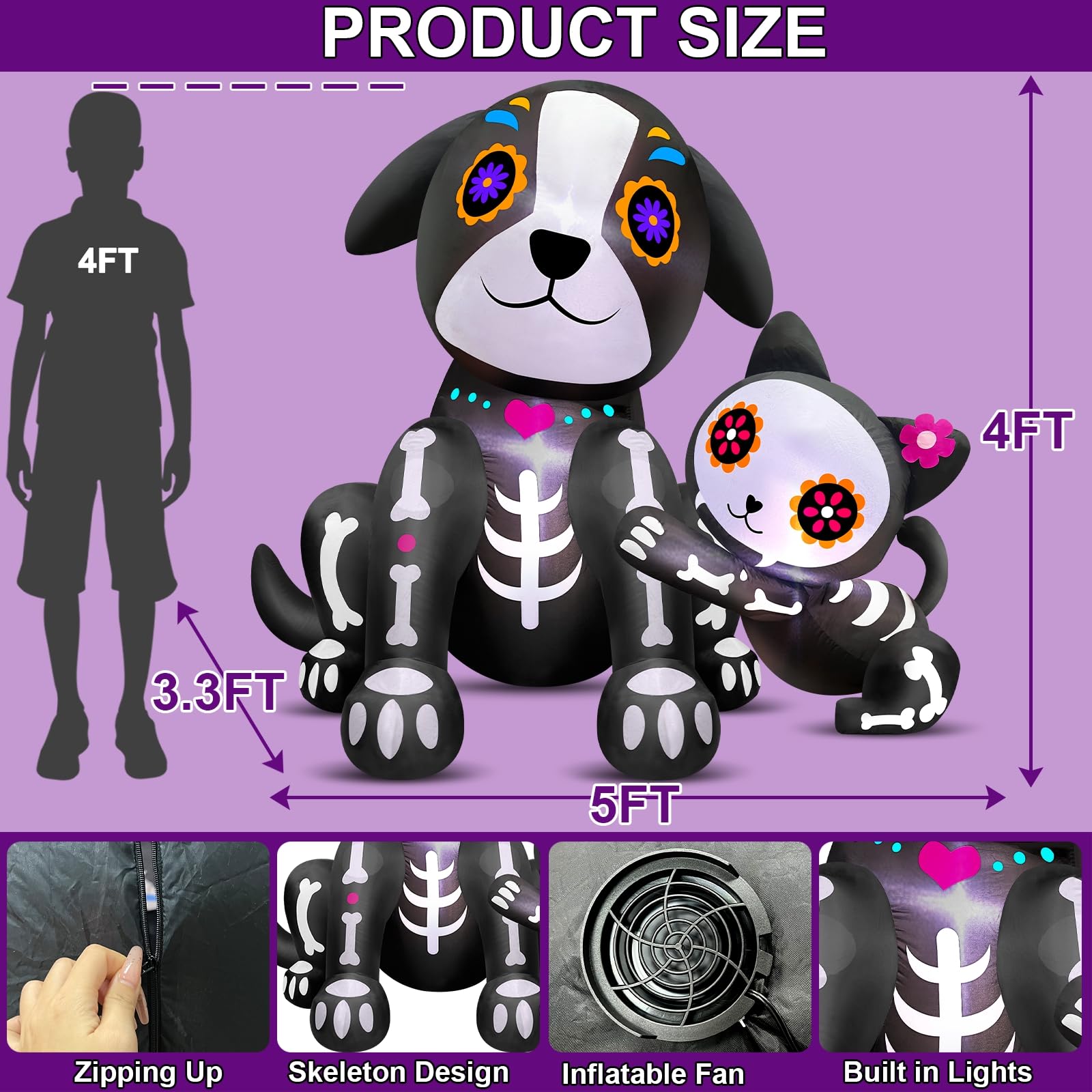Foto 4 pulgar | Decoración Hinchable Turnmeon Para El Día De Los Muertos, 1,5 M, Color Negro, Para Gatos Y Perros - Venta Internaciona