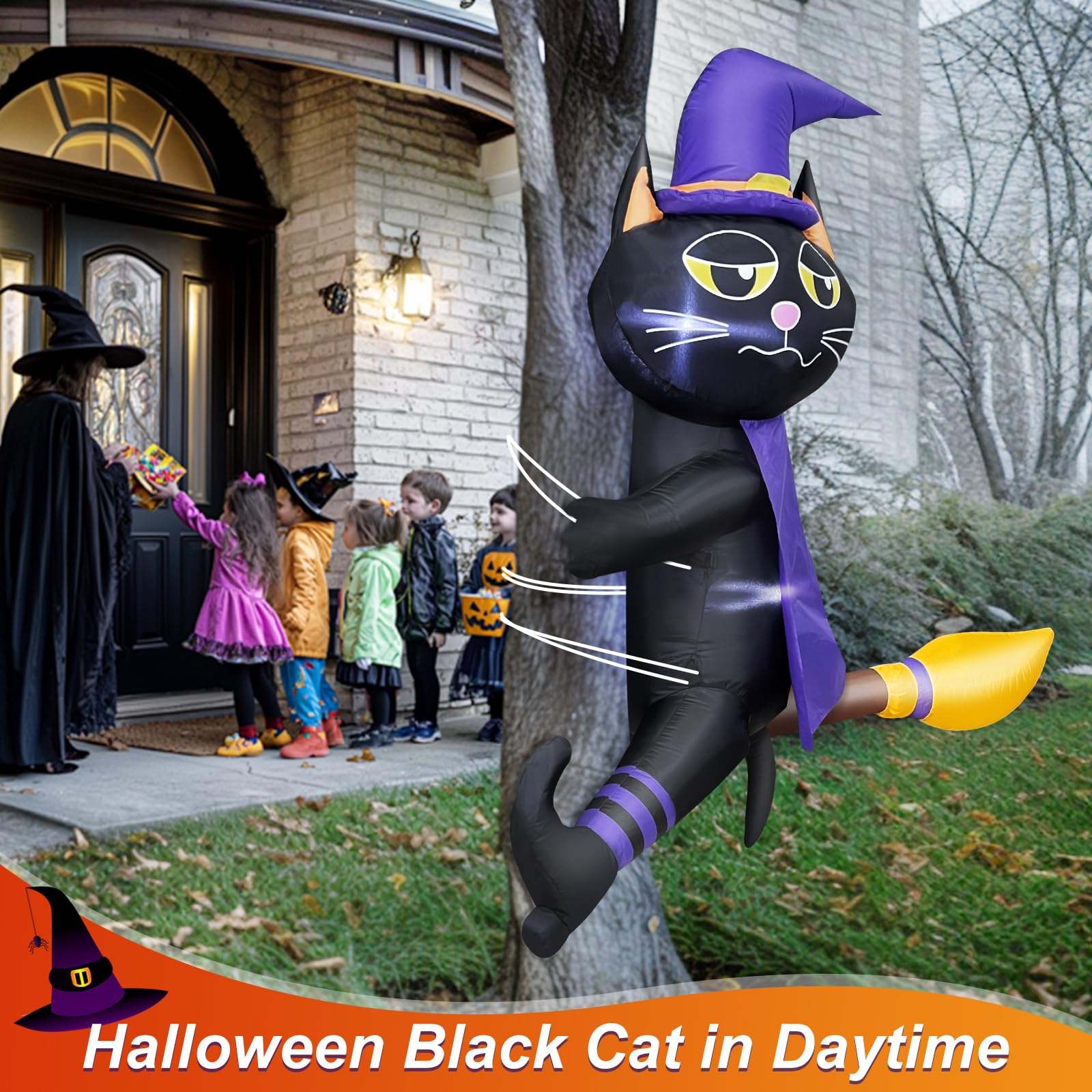 Foto 5 pulgar | Decoración Inflable De Halloween Turnmeon Con Forma De Gato Y Bruja Negra De 1,2 M De Altura - Venta Internacional.