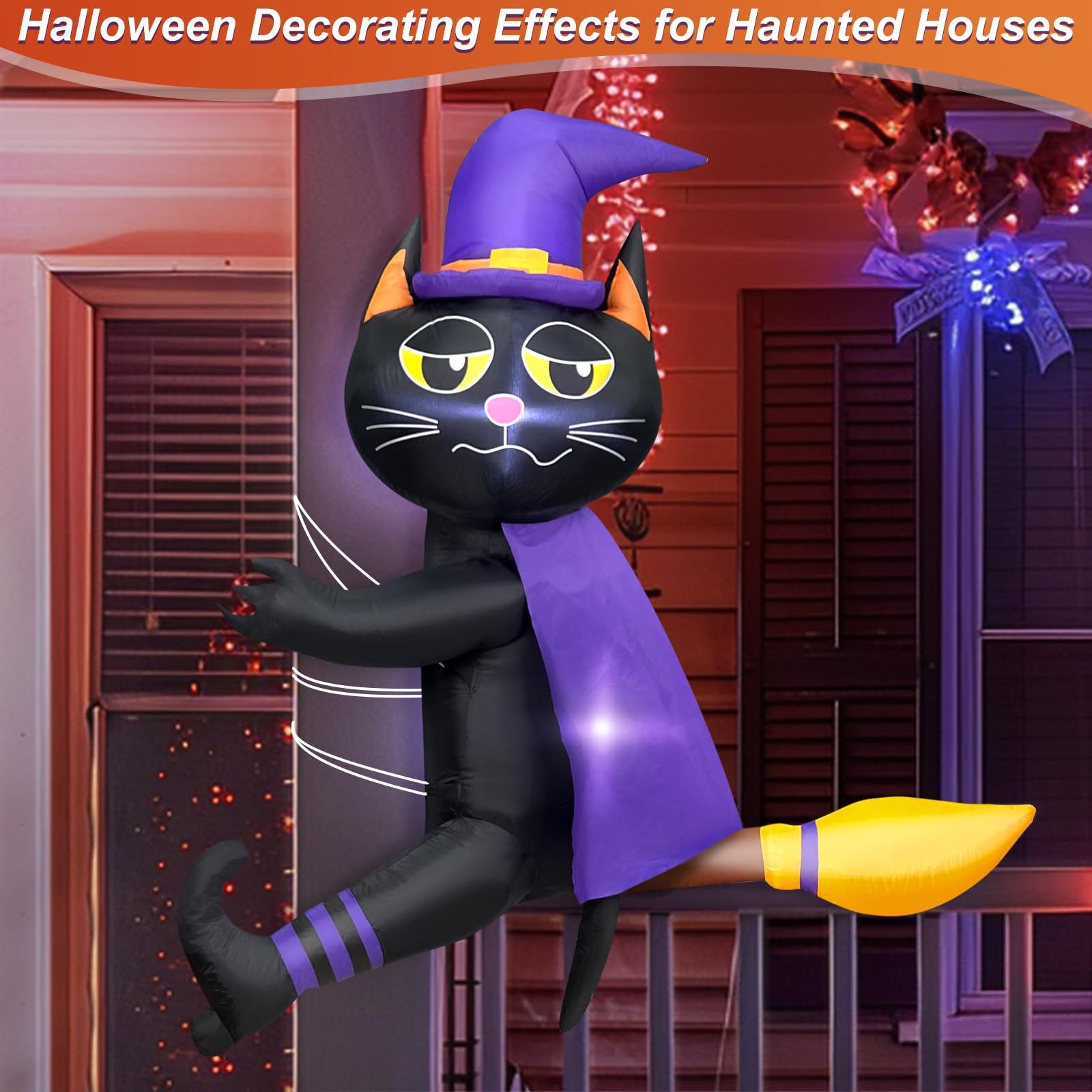 Foto 6 pulgar | Decoración Inflable De Halloween Turnmeon Con Forma De Gato Y Bruja Negra De 1,2 M De Altura - Venta Internacional.