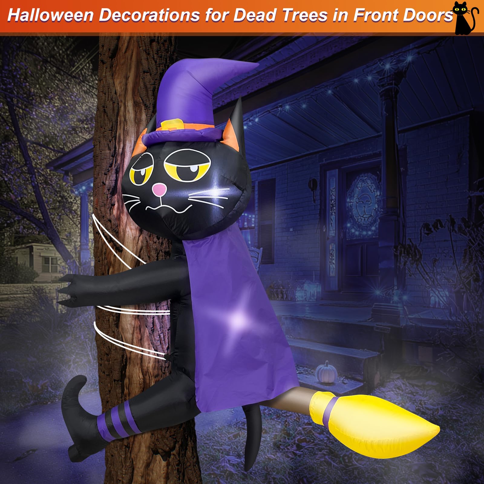 Foto 7 pulgar | Decoración Inflable De Halloween Turnmeon Con Forma De Gato Y Bruja Negra De 1,2 M De Altura - Venta Internacional.