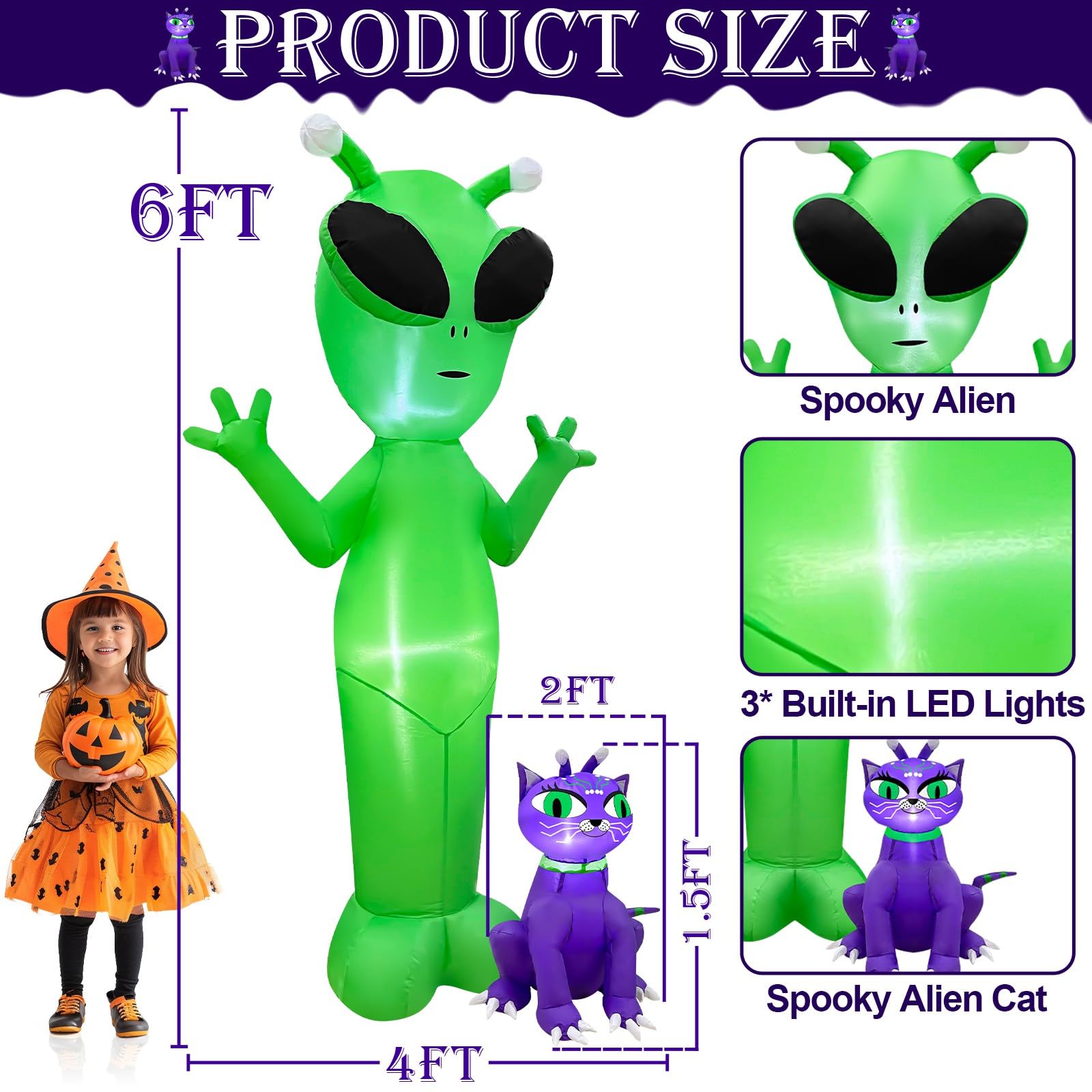 Foto 4 pulgar | Decoración Inflable De Halloween Turnmeon Alien & Alien Cat De 6 Pies - Venta Internacional.