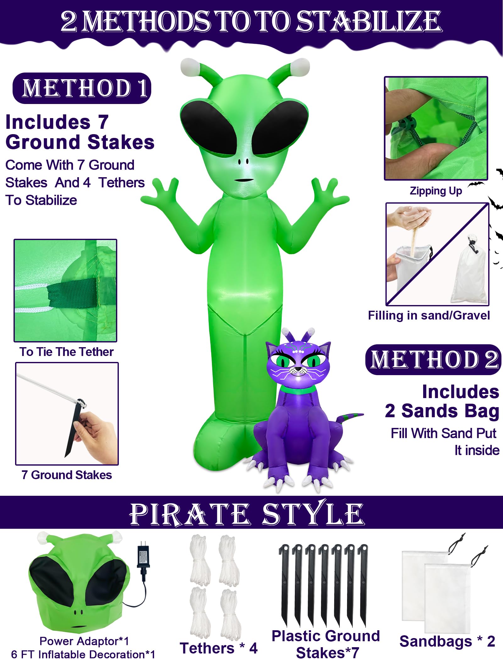 Foto 6 pulgar | Decoración Inflable De Halloween Turnmeon Alien & Alien Cat De 6 Pies - Venta Internacional.