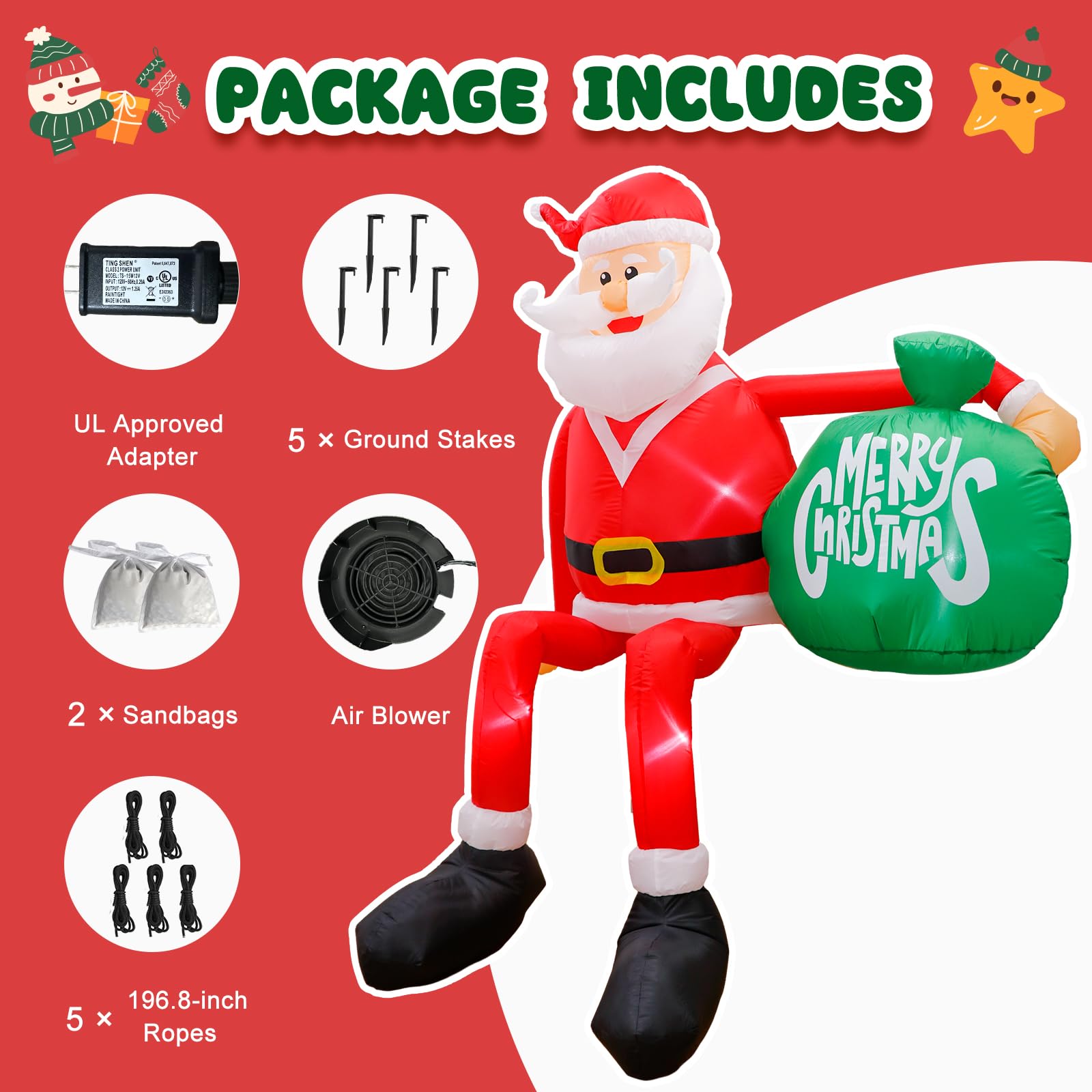 Foto 5 pulgar | Papá Noel Inflable Navideño Para Escalar, 2,4 M, Con Luces Led - Venta Internacional.