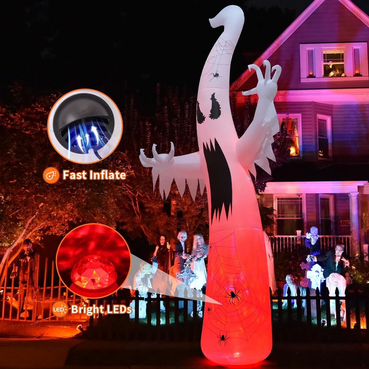 Foto 4 pulgar | Ghost Goosh Inflable Para Halloween De 12 Pies Con Lámpara De Llama Y Led - Venta Internacional.