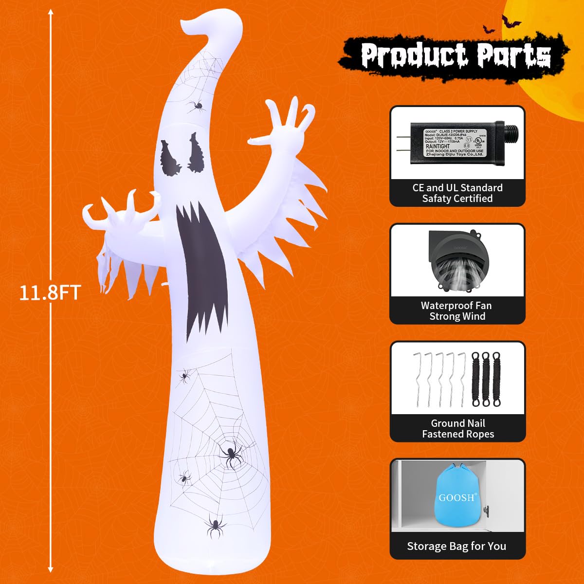 Foto 6 | Ghost Goosh Inflable Para Halloween De 12 Pies Con Lámpara De Llama Y Led - Venta Internacional.