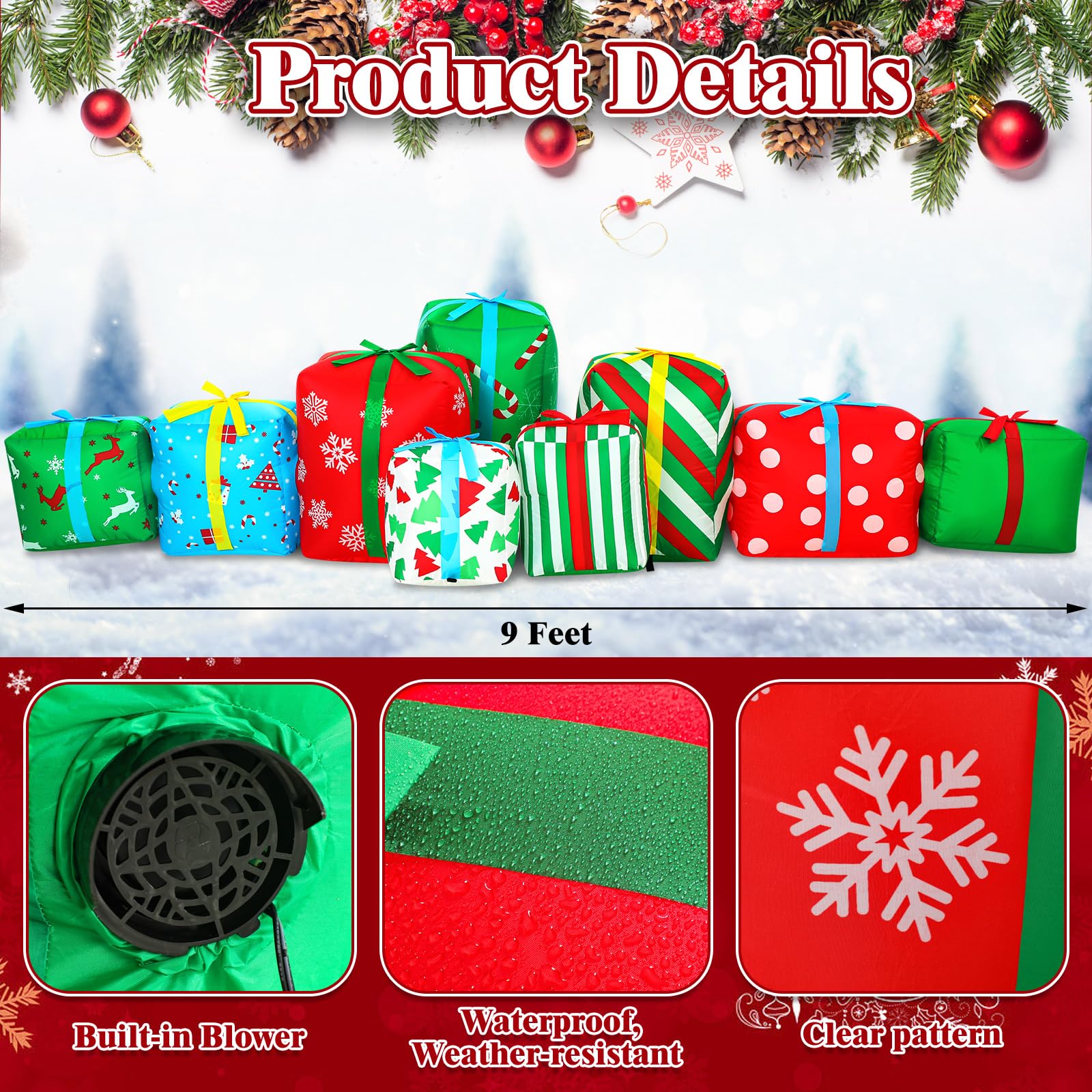 Foto 3 pulgar | Cajas De Regalo Inflables De Navidad Sosation De 9 Pies Con 9 Luces Led - Venta Internacional.