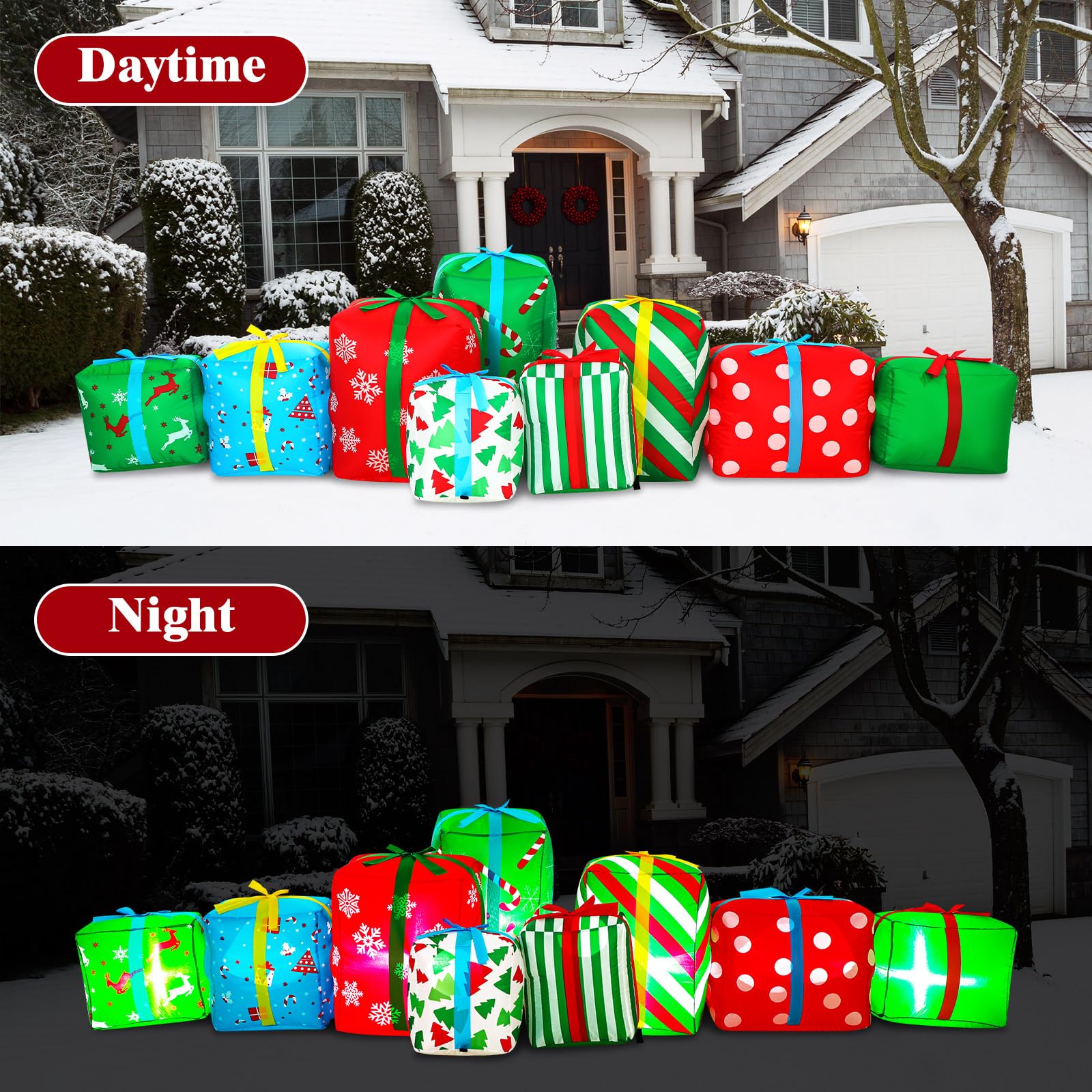 Foto 4 pulgar | Cajas De Regalo Inflables De Navidad Sosation De 9 Pies Con 9 Luces Led - Venta Internacional.