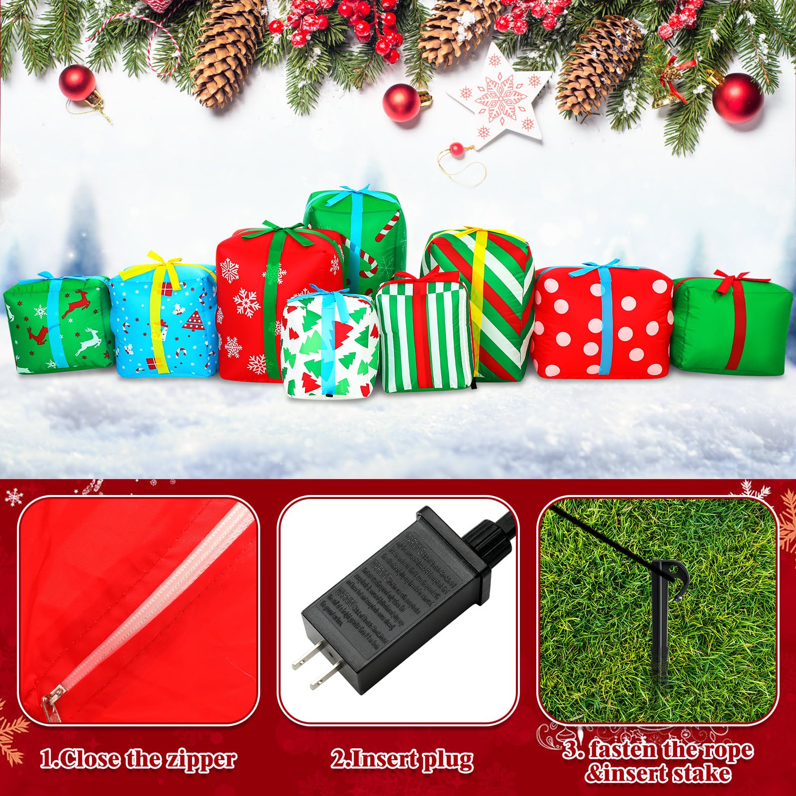 Foto 8 pulgar | Cajas De Regalo Inflables De Navidad Sosation De 9 Pies Con 9 Luces Led - Venta Internacional.