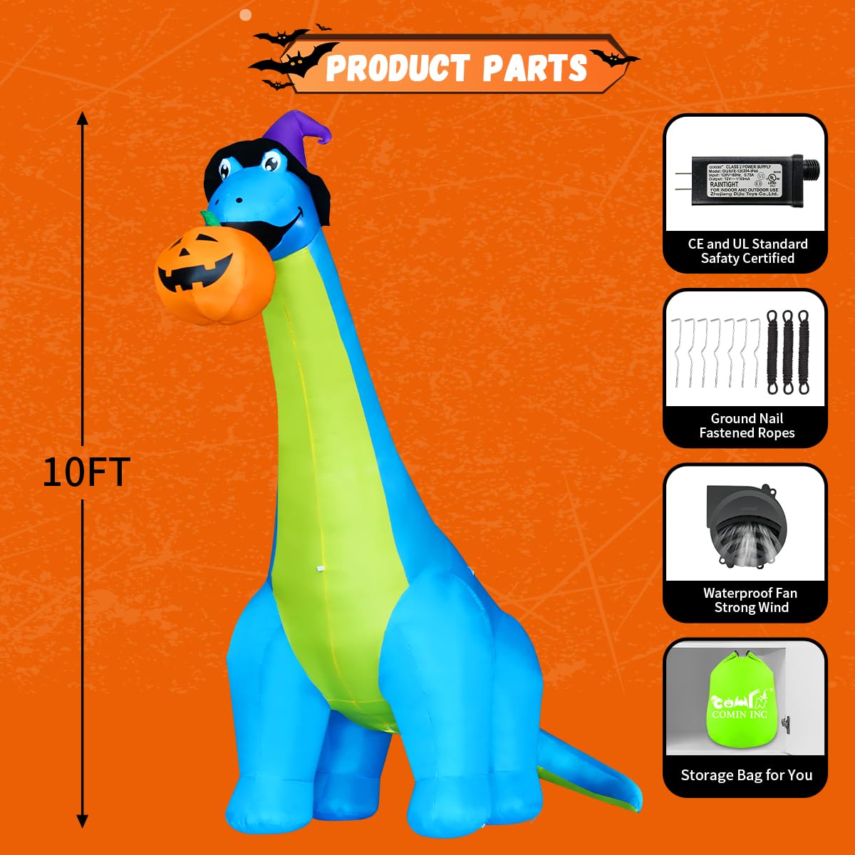 Foto 7 pulgar | Decoración Inflable de Halloween Comin Dinosaurio 10 Pies De Altura - Venta Internacional