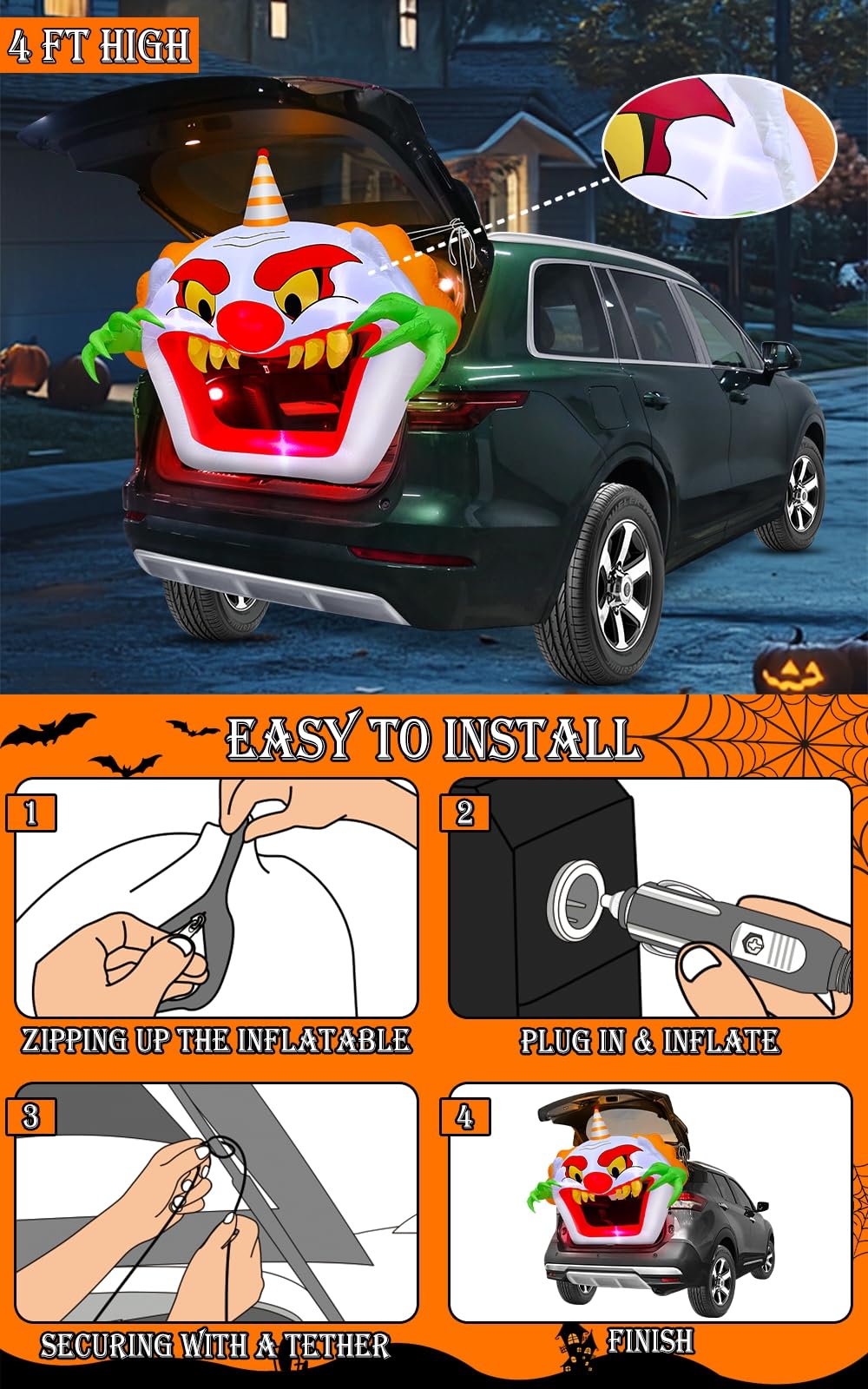 Foto 5 pulgar | Baúl Inflable Para Halloween O Decoración De Coche De 4 Pies - Venta Internacional.