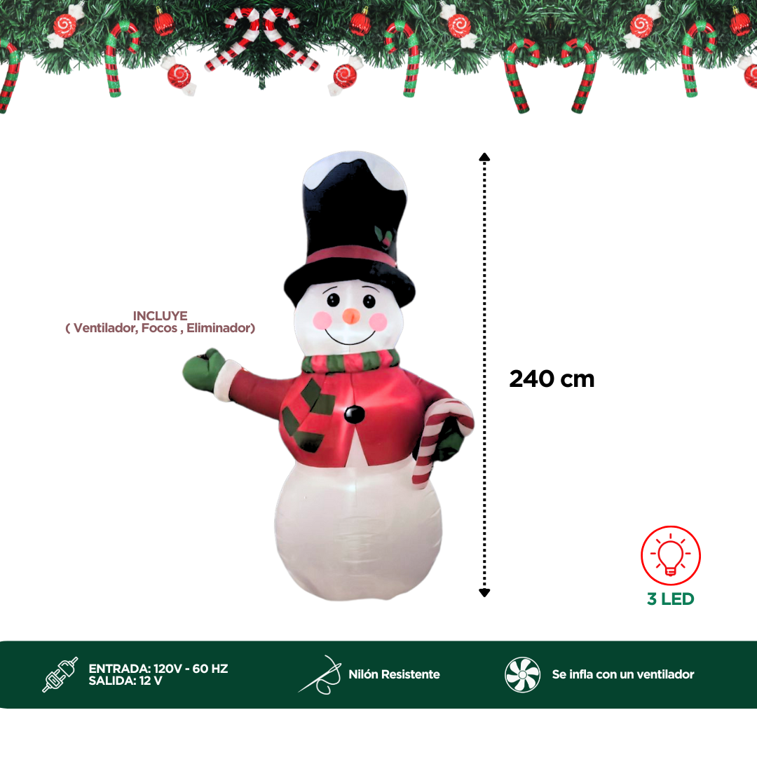 Foto 3 pulgar | Inflables Navideños Figura Muñeco De Nieve Luz Led 2.4m