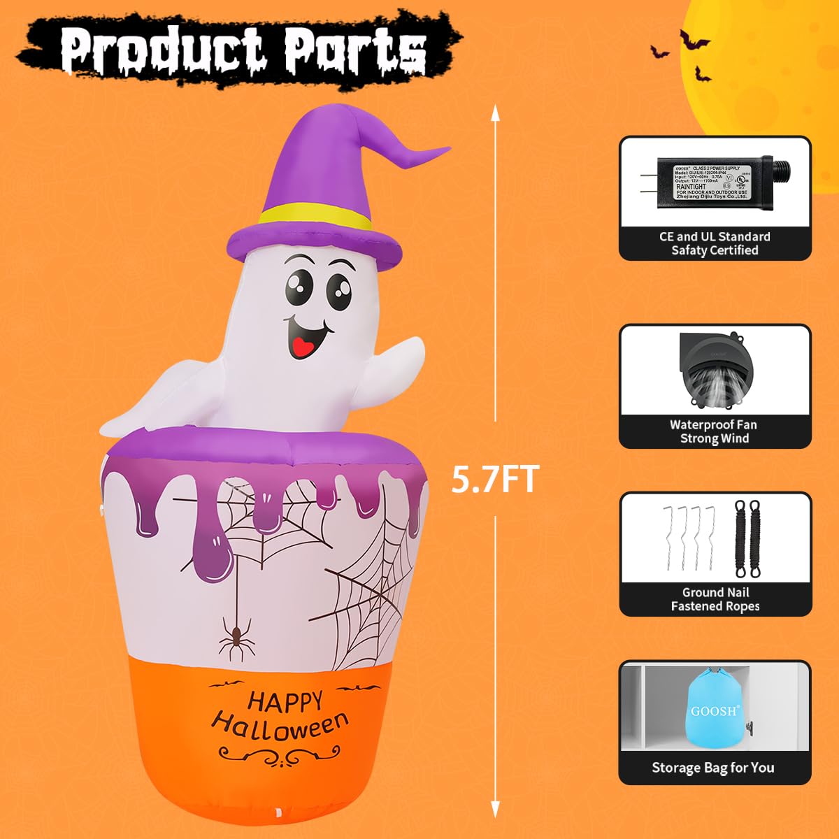 Foto 7 pulgar | Inflable Decorativo Goosh de Fantasma para Halloween-Venta Internacional