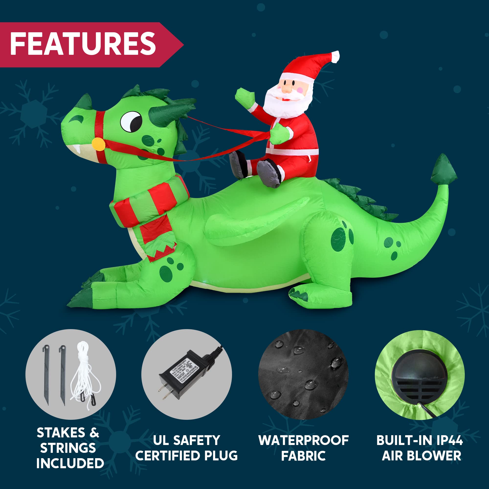 Foto 7 pulgar | Dragón Navideño Inflable Joiedomi 6 Pies Con Led Para Exteriores - Venta Internacional