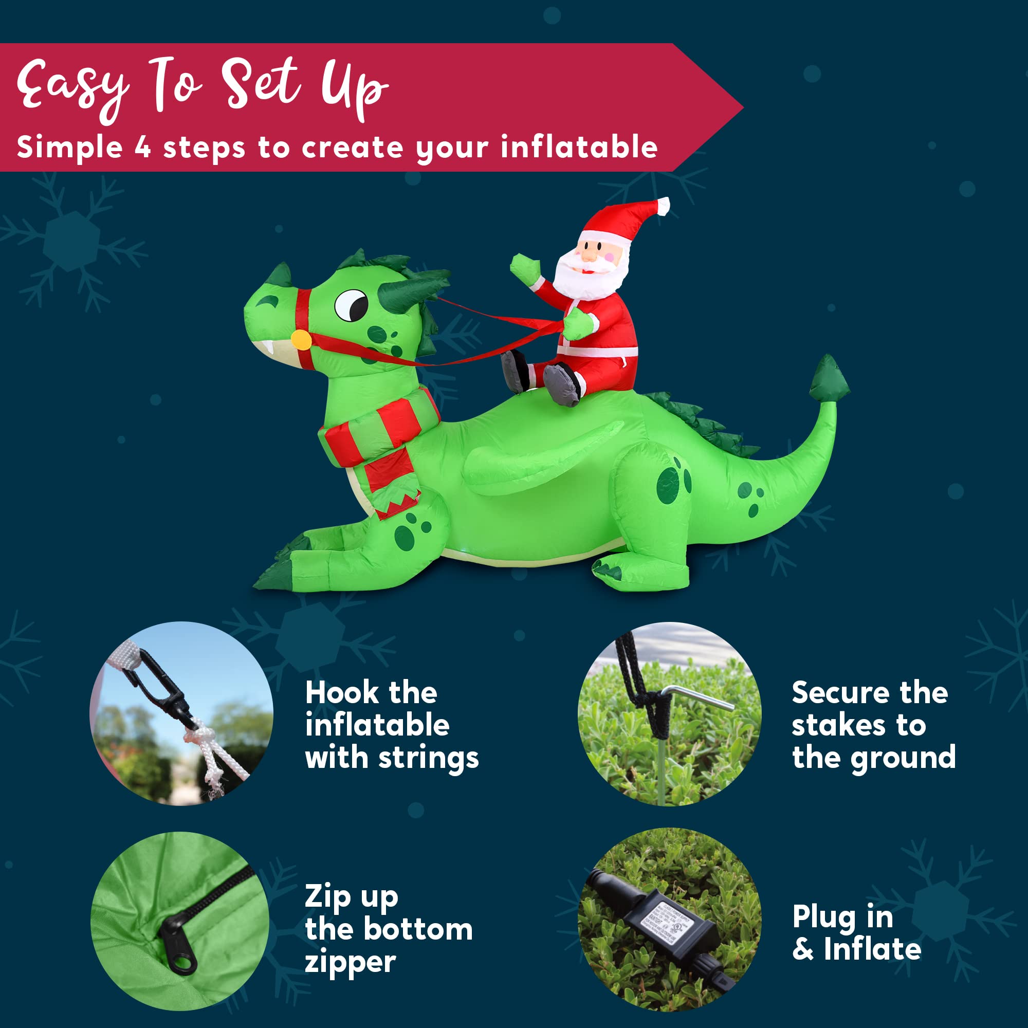 Foto 8 pulgar | Dragón Navideño Inflable Joiedomi 6 Pies Con Led Para Exteriores - Venta Internacional