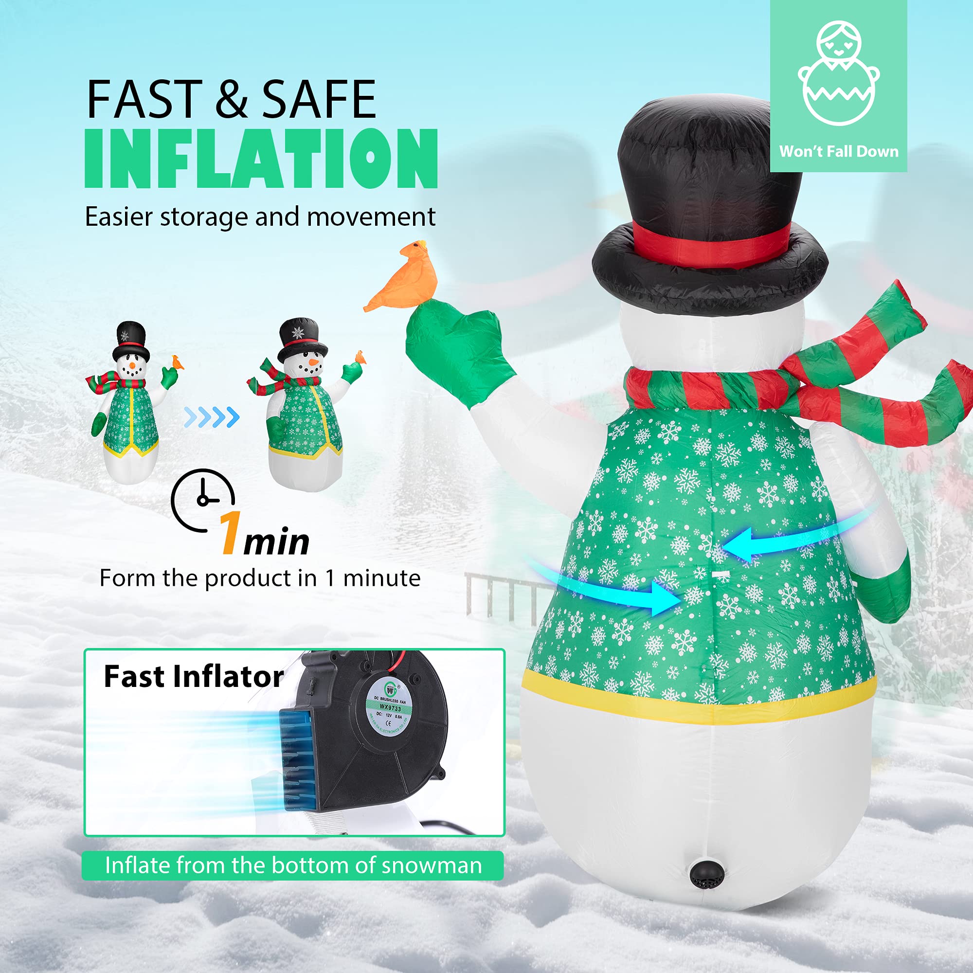 Foto 5 pulgar | Muñeco De Nieve Inflable Navideño Vivohome De 1,8 M De Altura Con Bufanda - Venta Internacional.