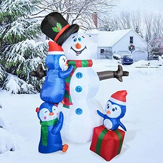 Foto 4 | Inflable Navideño Muñeco de Nieve Goosh de 1.8 M con Pingüinos Y Led - Venta Internacional