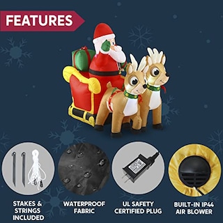 Foto 6 | Papá Noel Inflable En Trineo Joiedomi 18 M Con Led De 6 Pies - Venta Internacional