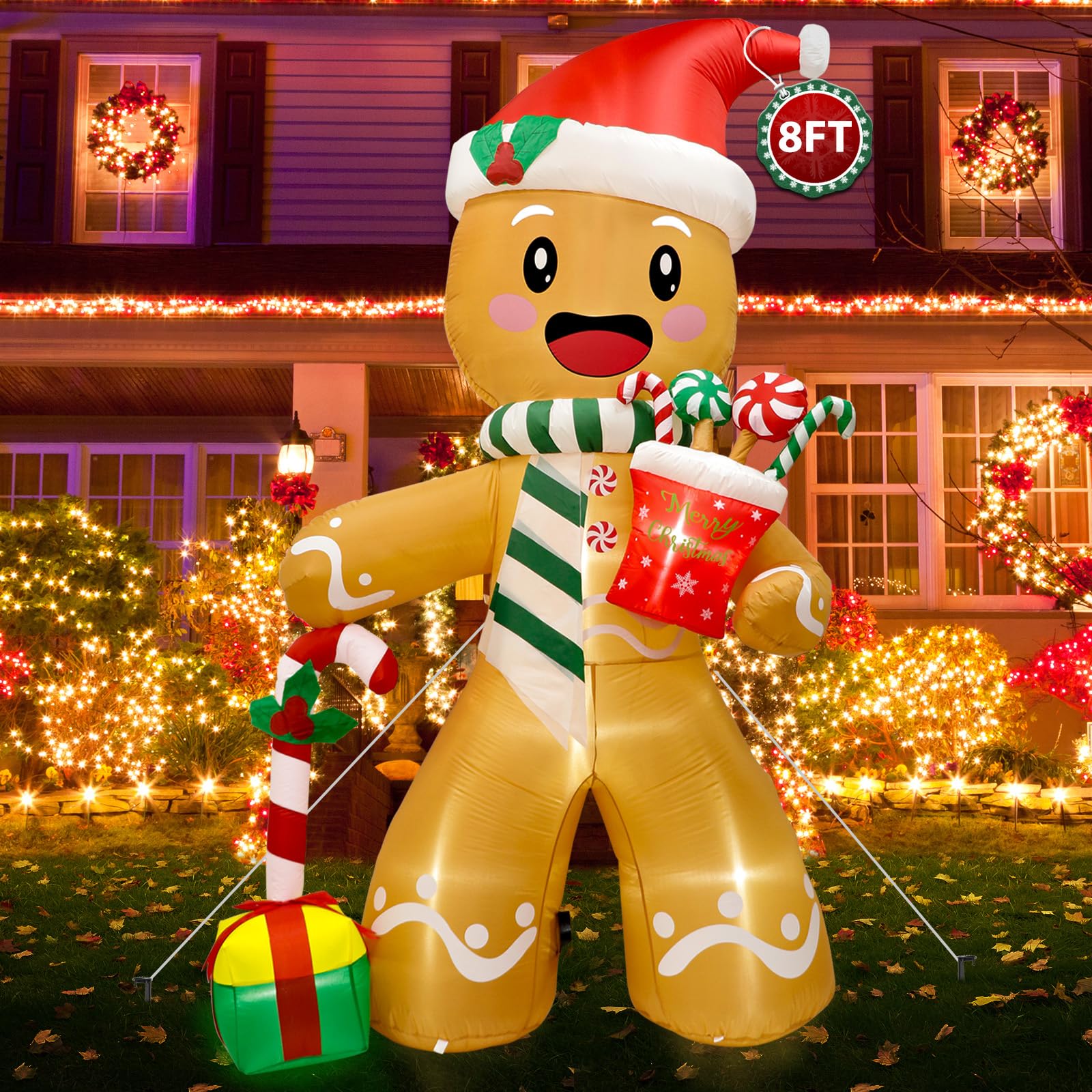 Decoraciones Inflables Navideñas Para Exteriores, Gingerbread Man, 8 Pies - Venta Internacional. $1,202