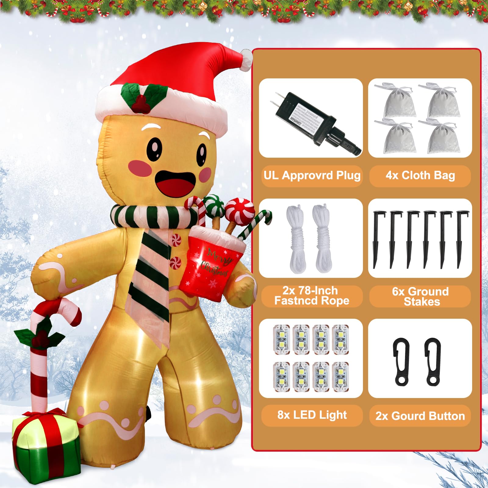 Foto 3 pulgar | Decoraciones Inflables Navideñas Para Exteriores, Gingerbread Man, 8 Pies - Venta Internacional.