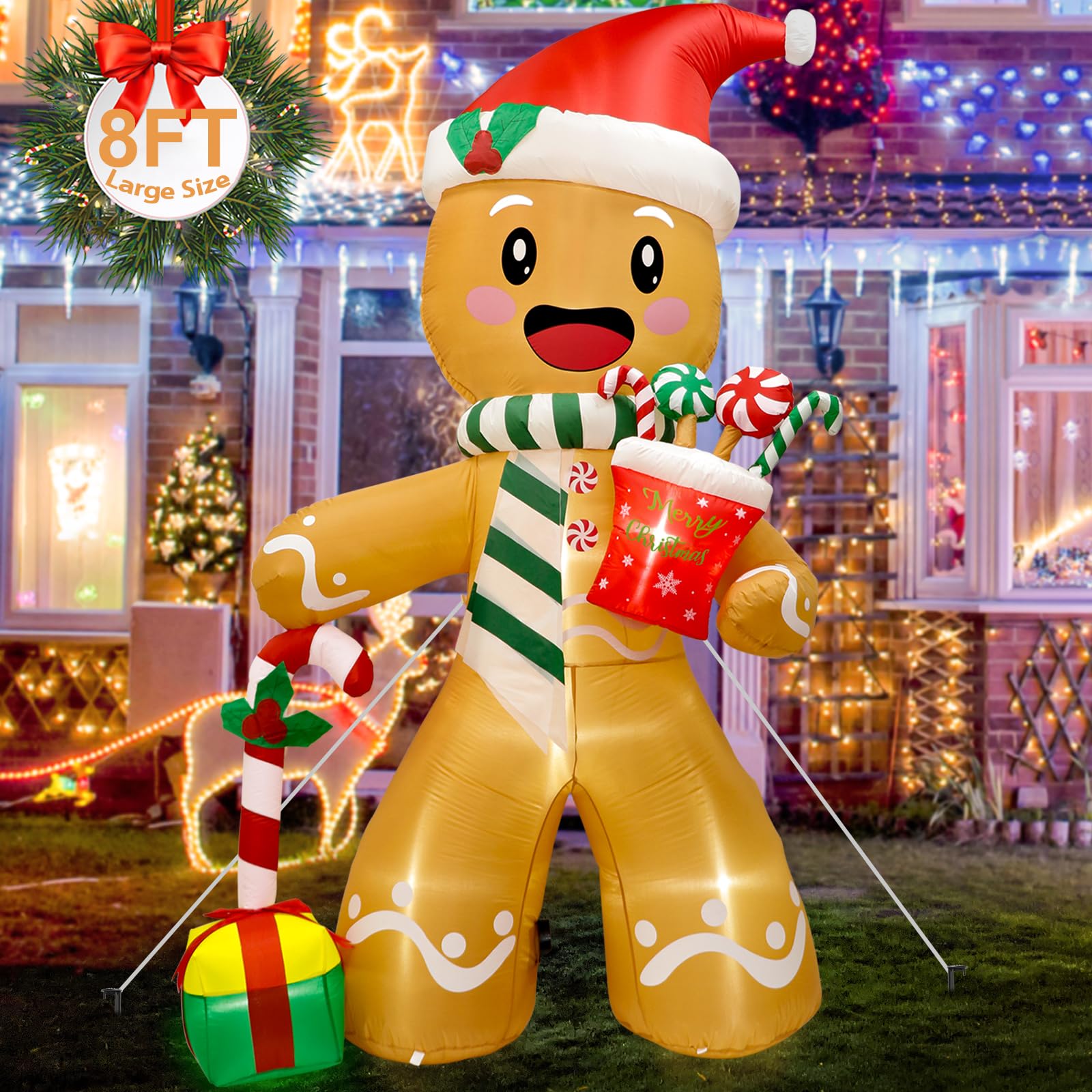 Foto 4 pulgar | Decoraciones Inflables Navideñas Para Exteriores, Gingerbread Man, 8 Pies - Venta Internacional.