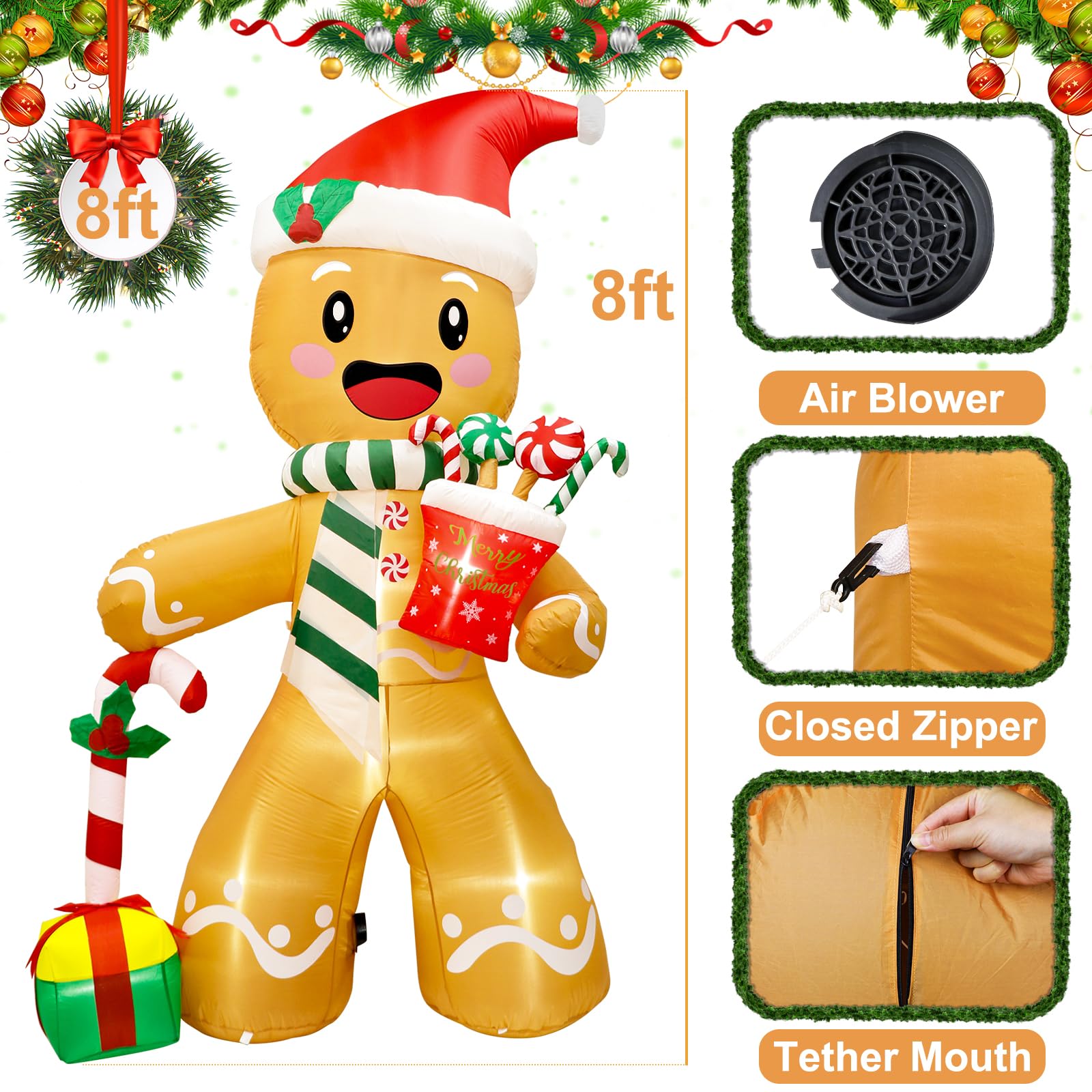 Foto 5 pulgar | Decoraciones Inflables Navideñas Para Exteriores, Gingerbread Man, 8 Pies - Venta Internacional.