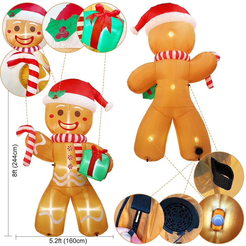 Foto 3 pulgar | Hombre De Jengibre Inflable Navideño De 240 Cm Con Luces Led - Venta Internacional.