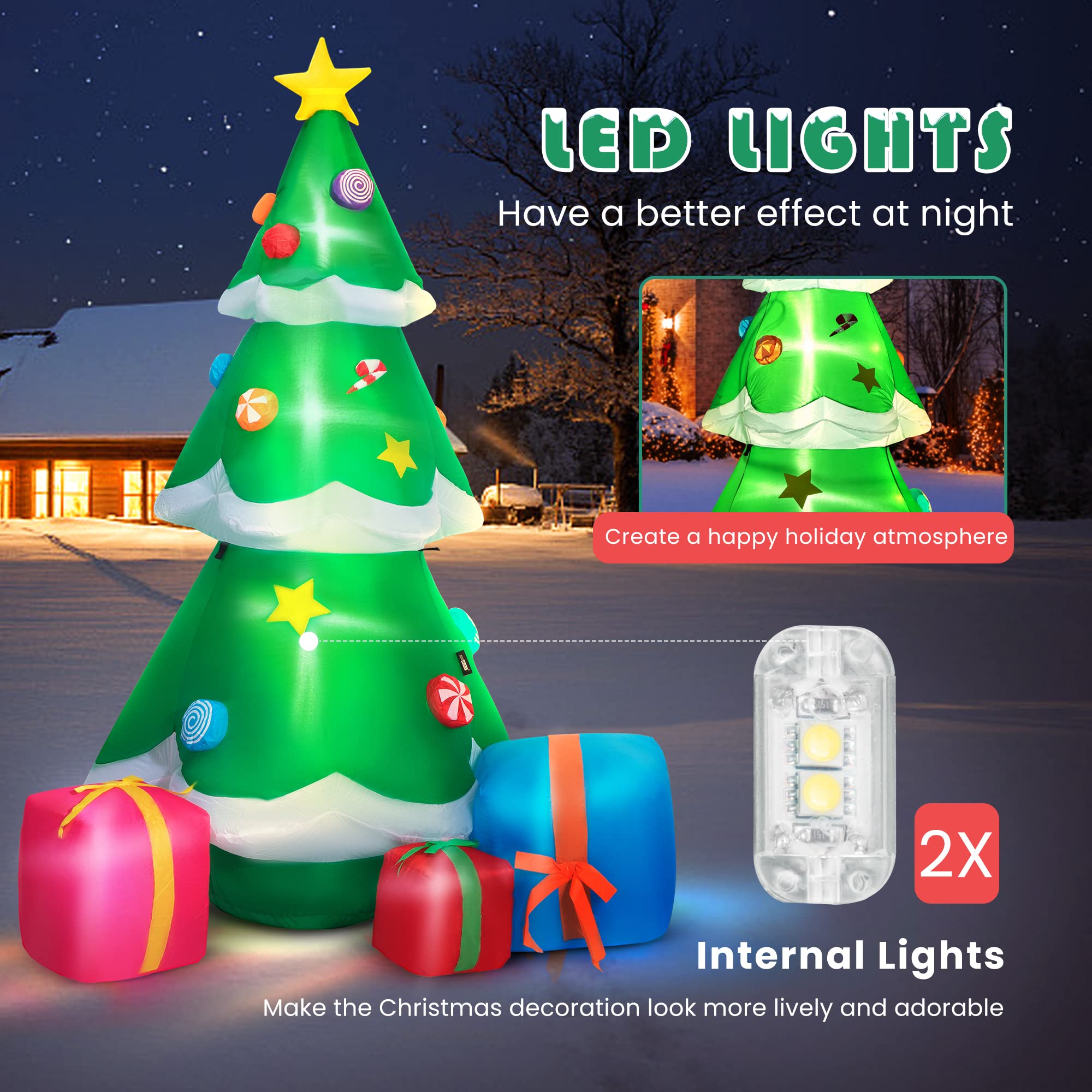Foto 4 pulgar | Árbol De Navidad Inflable Con Iluminación Led Vivohome 180 Cm Con Acc - Venta Internacional.