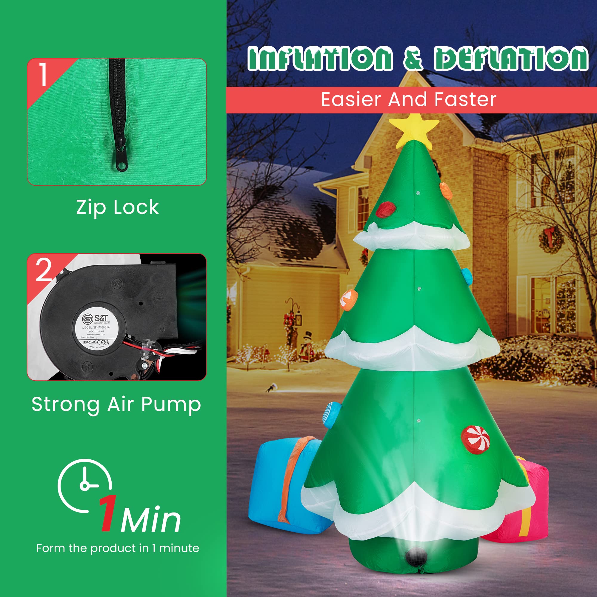 Foto 5 pulgar | Árbol De Navidad Inflable Con Iluminación Led Vivohome 180 Cm Con Acc - Venta Internacional.